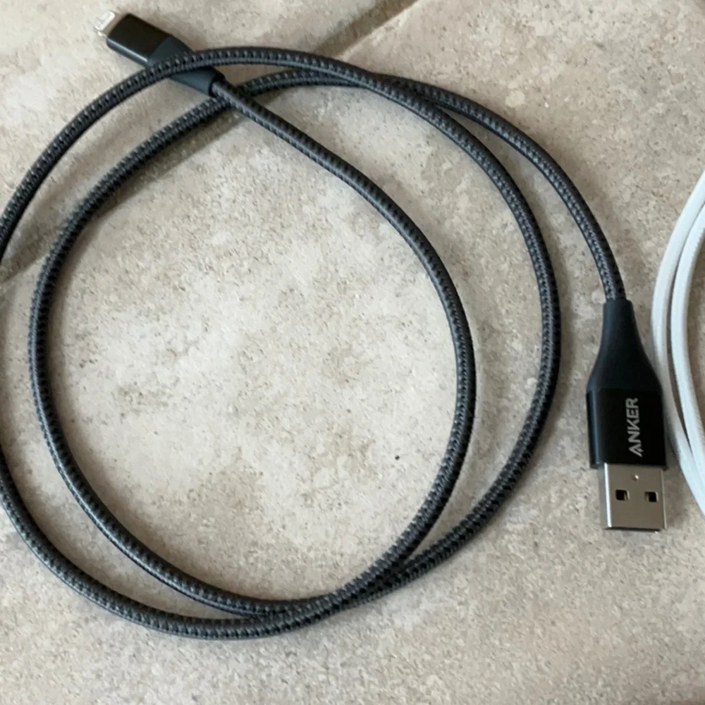 Anker USB to Lightning Cables 6’, 3’ and 40 inches. 3 braided cables.